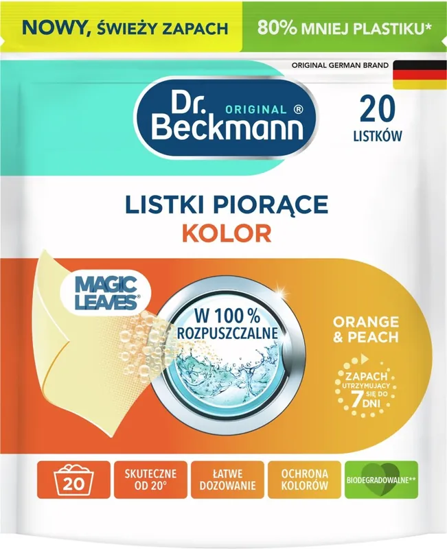 Listki piorące DR BECKMANN Magic Leaves Orange&Peach (20 sztuk) | Produkt ceniony przez klientów