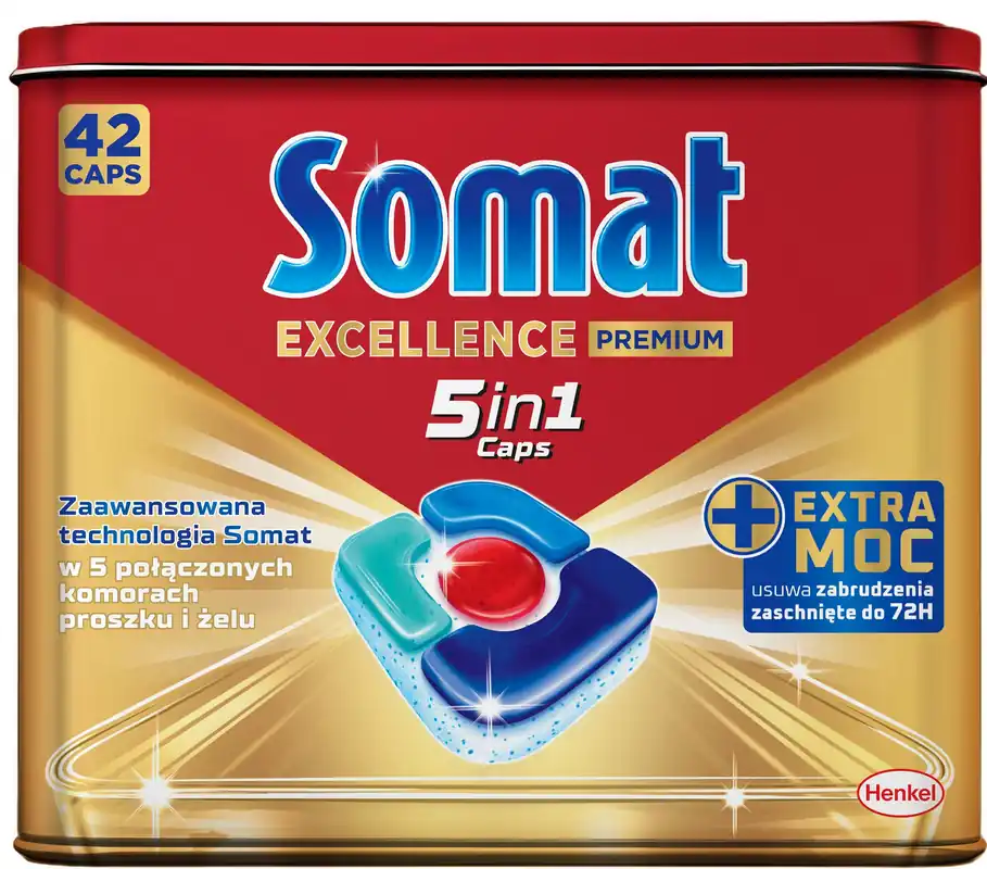 Na stanie - Kapsułki do zmywarki SOMAT Excellence Premium 5w1 - 42 sztuki + Puszka Gratis