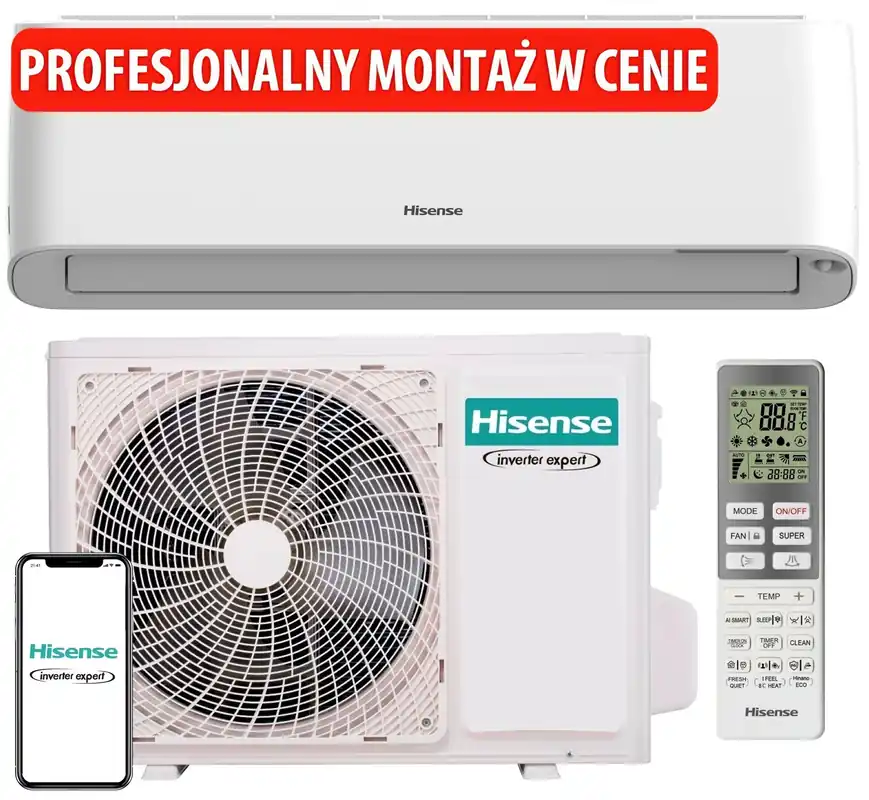 Klimatyzator Split, Pompa ciepła powietrze - powietrze HISENSE Energy Pro+ QE25XV4EG z usługą montażu - Produkt wysokiej jakości