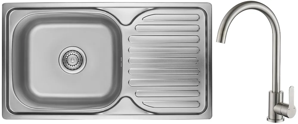 Supercena | Zlewozmywak jednokomorowy z ociekaczem KUCHINOX Orion SKOB011T Stalowy 42x76 + bateria BMK268K