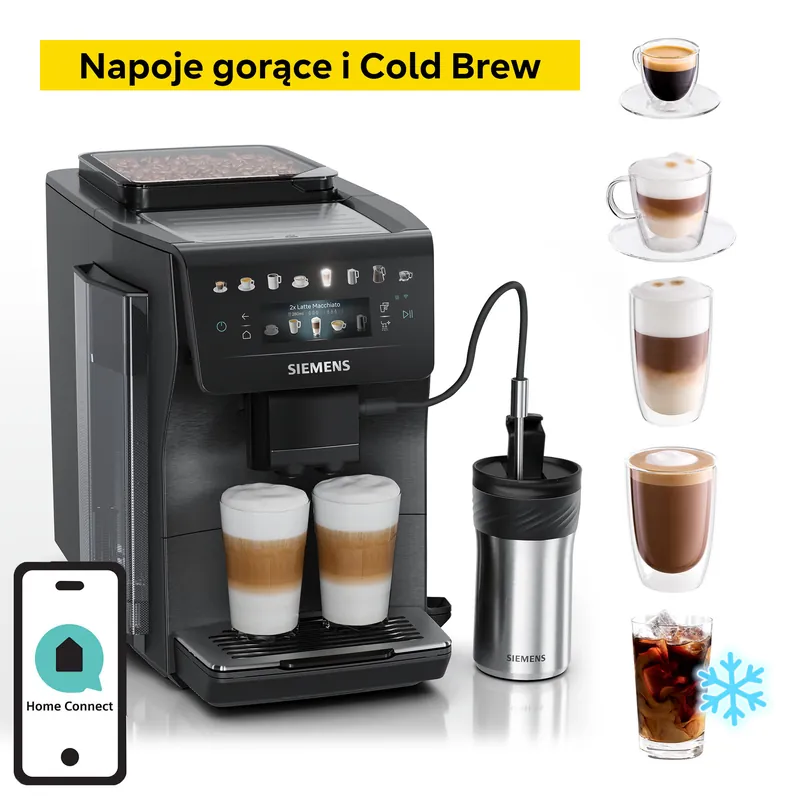 Produkt ceniony przez klientów | Ekspres SIEMENS EQ.600 TP607ET5 iAroma (Cold Brew) sterowanie przez aplikacje HomeConnect