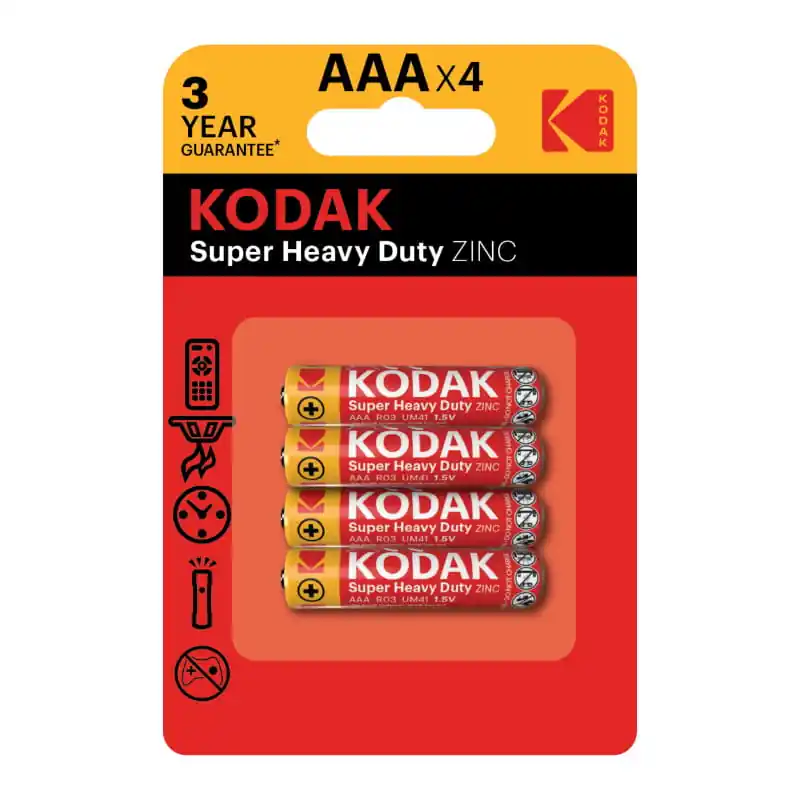 Bateria cynkowo-węglowa R03 (AAA), 4 szt., blister, SUPER HEAVY DUTY, KODAK | Nowość w sprzedaży